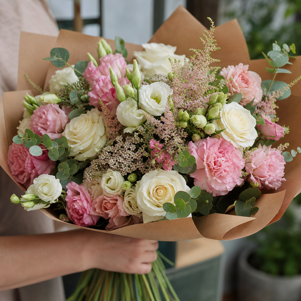 Hand-tied kraft-wrapped bouquet