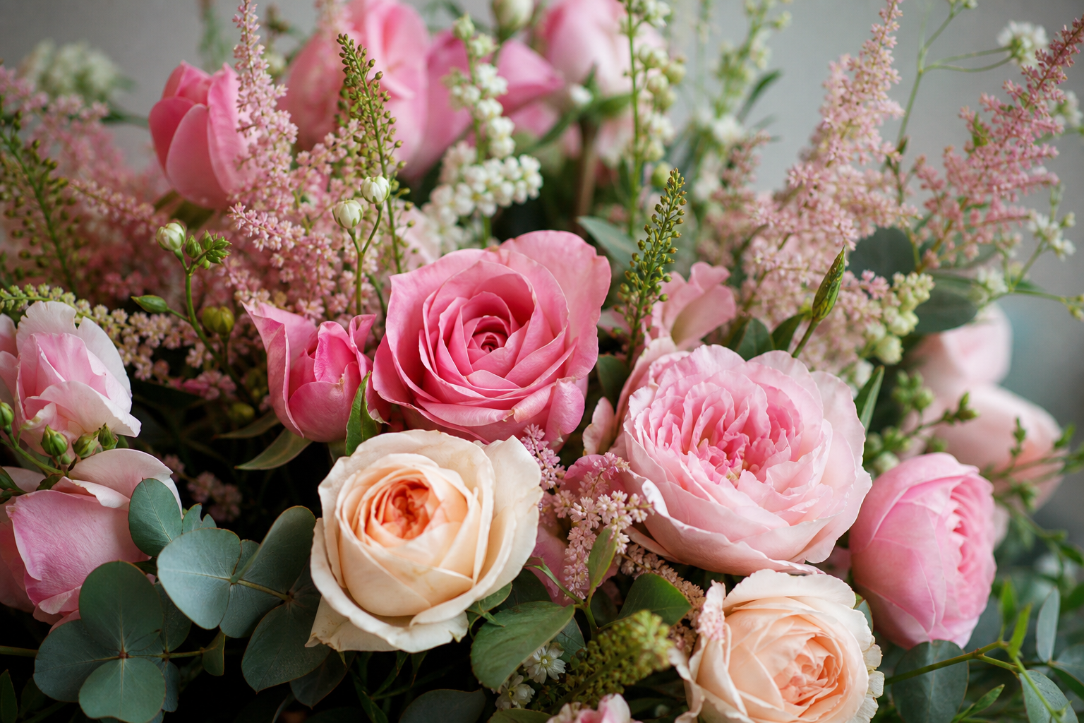 Soft pink and cream seasonal bouquet at Brume Atelier