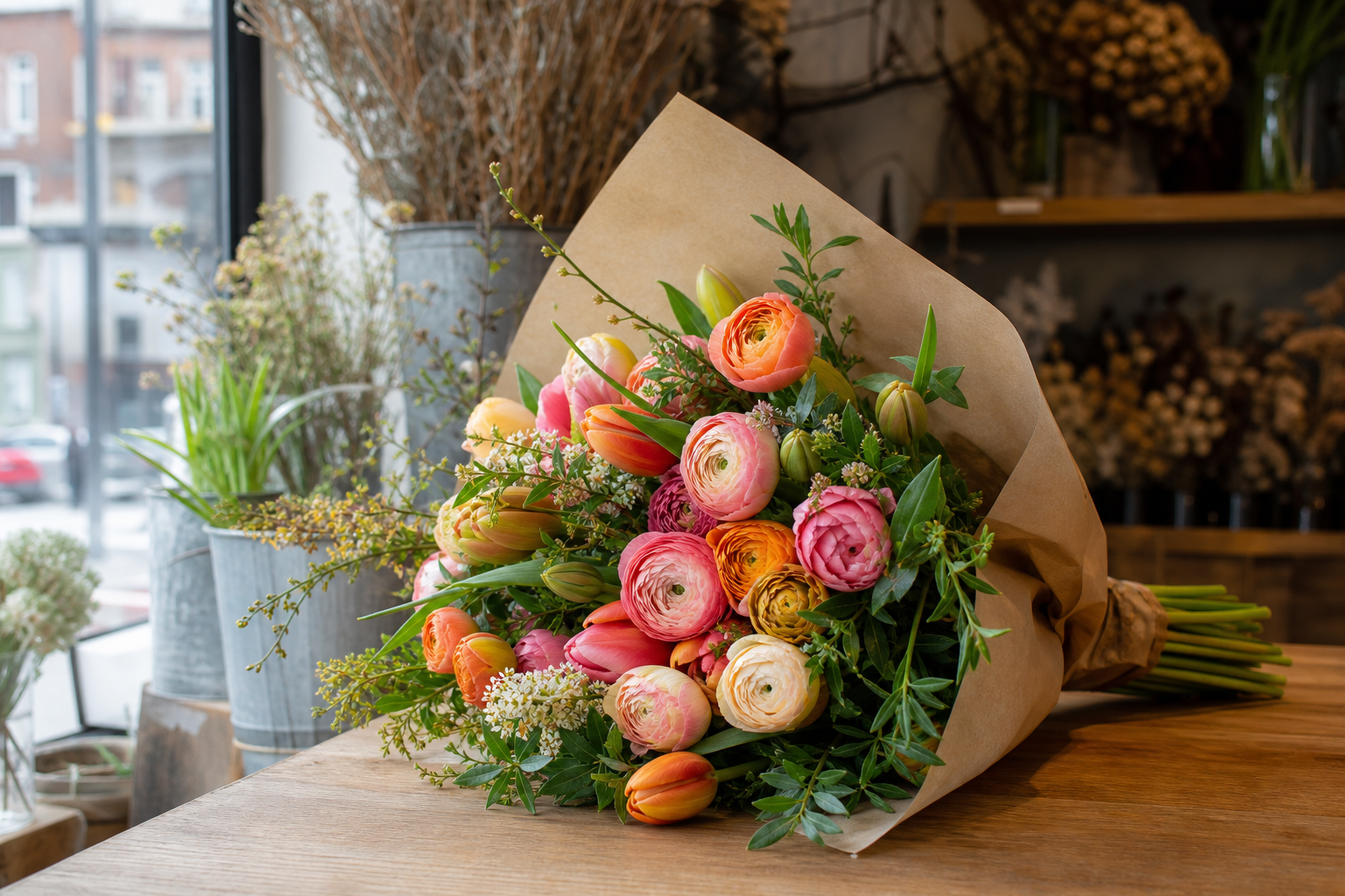 Seasonal wrapped bouquet